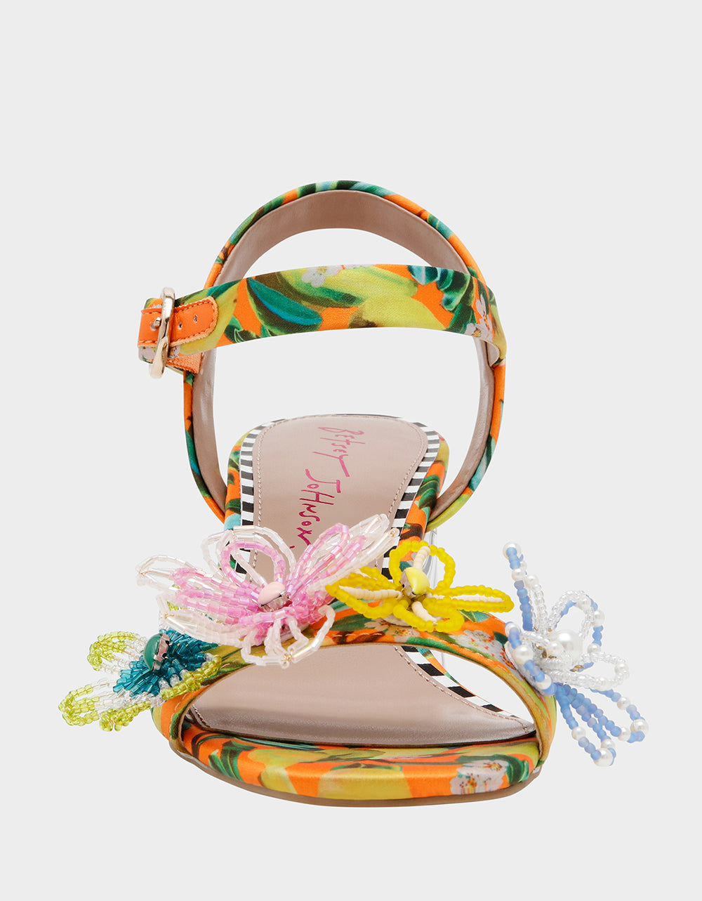 CINTHIA YELLOW MULTI Strappy Block Heel | Betsey Johnson Latest