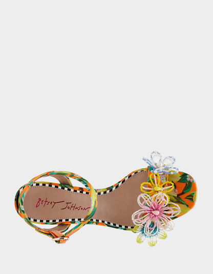 CINTHIA YELLOW MULTI Strappy Block Heel | Betsey Johnson Latest