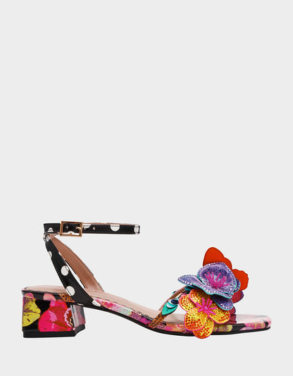 MARANDA BLACK MULTI Women's Block Floral Low Heel | Betsey Johnson Best Seller