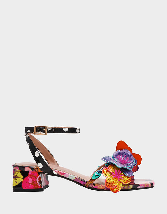 MARANDA BLACK MULTI Women's Block Floral Low Heel | Betsey Johnson Best Seller