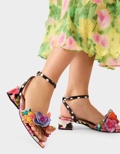 MARANDA BLACK MULTI Women's Block Floral Low Heel | Betsey Johnson Best Seller