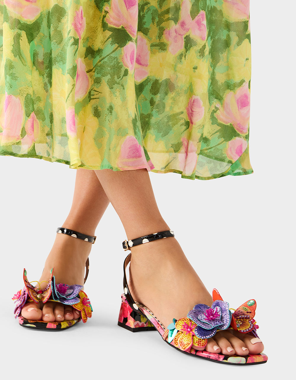 MARANDA BLACK MULTI Women's Block Floral Low Heel | Betsey Johnson Best Seller