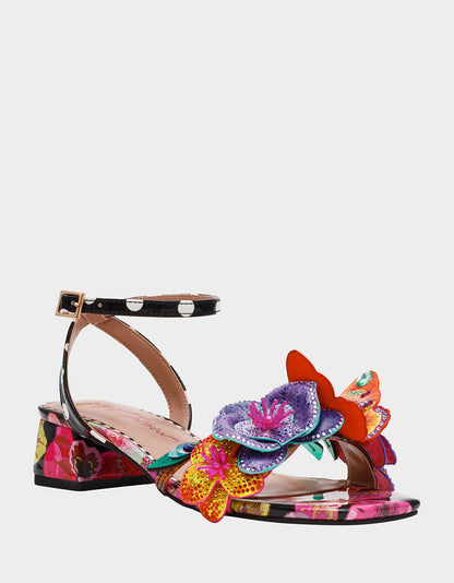 MARANDA BLACK MULTI Women's Block Floral Low Heel | Betsey Johnson Best Seller