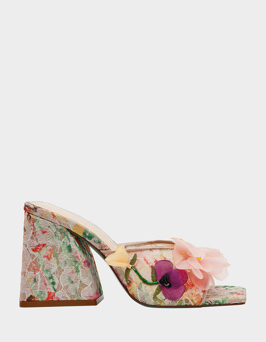 HEATH NUDE MULTI Women's Slip On Block Mule Floral Heel | Betsey Johnson Best Price