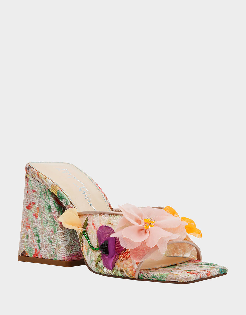 HEATH NUDE MULTI Women's Slip On Block Mule Floral Heel | Betsey Johnson Best Price
