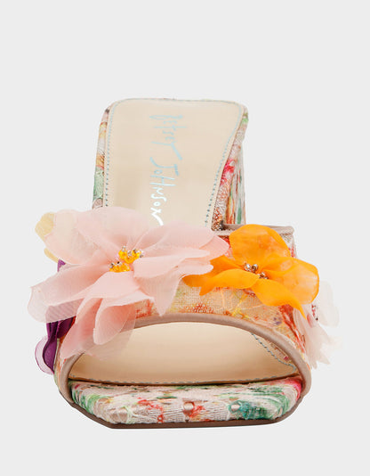 HEATH NUDE MULTI Women's Slip On Block Mule Floral Heel | Betsey Johnson Best Price