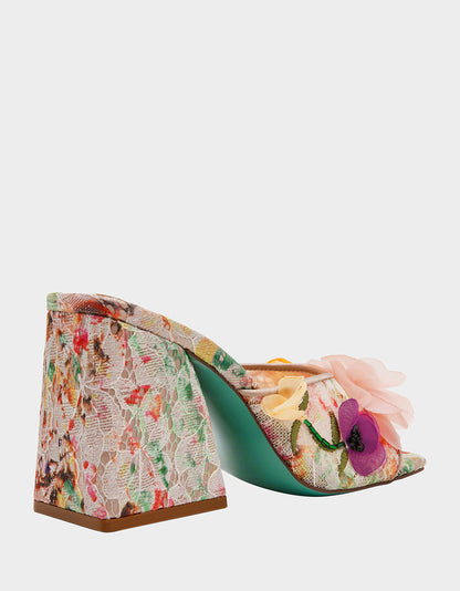 HEATH NUDE MULTI Women's Slip On Block Mule Floral Heel | Betsey Johnson Best Price