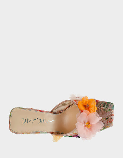 HEATH NUDE MULTI Women's Slip On Block Mule Floral Heel | Betsey Johnson Best Price