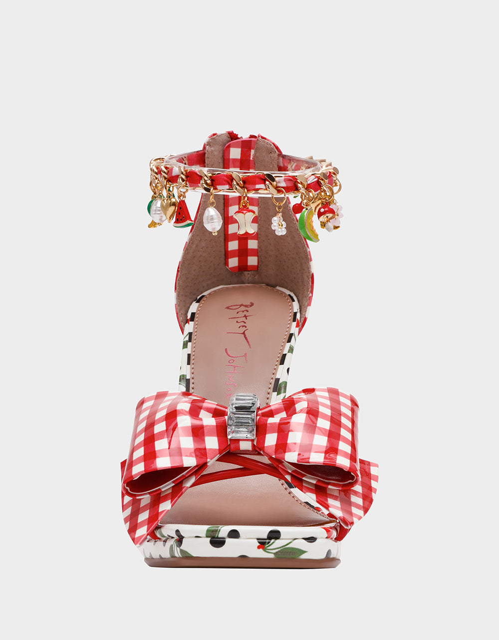 MARGRET RED MULTI Women's Strappy Square-Toe Charm Heel | Betsey Johnson Recommended