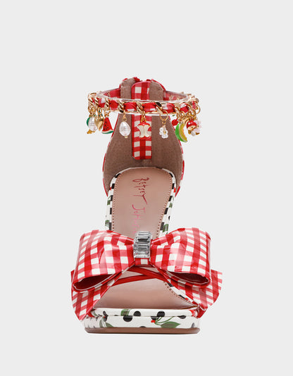 MARGRET RED MULTI Women's Strappy Square-Toe Charm Heel | Betsey Johnson Recommended