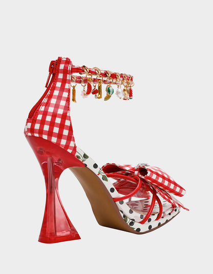 MARGRET RED MULTI Women's Strappy Square-Toe Charm Heel | Betsey Johnson Recommended