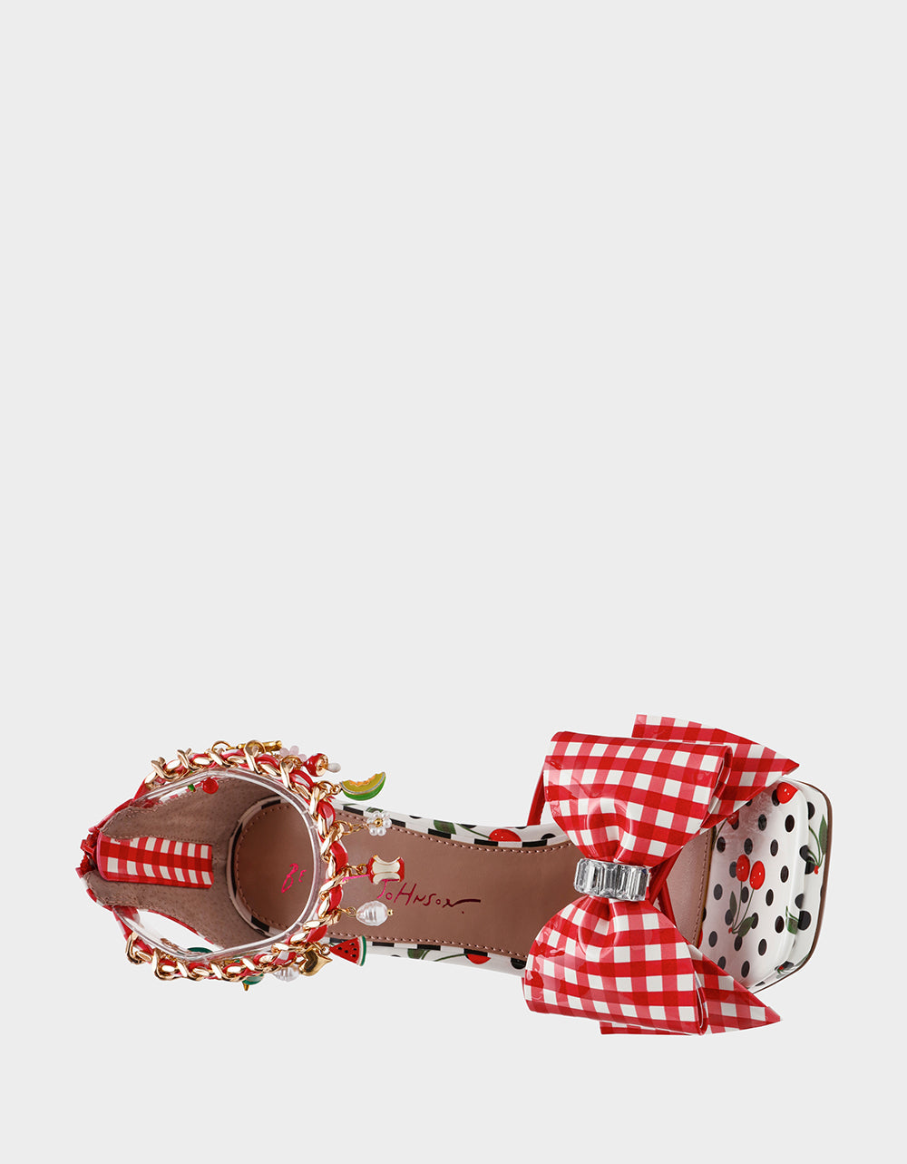 MARGRET RED MULTI Women's Strappy Square-Toe Charm Heel | Betsey Johnson Recommended