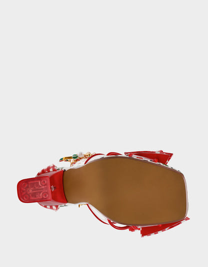 MARGRET RED MULTI Women's Strappy Square-Toe Charm Heel | Betsey Johnson Recommended