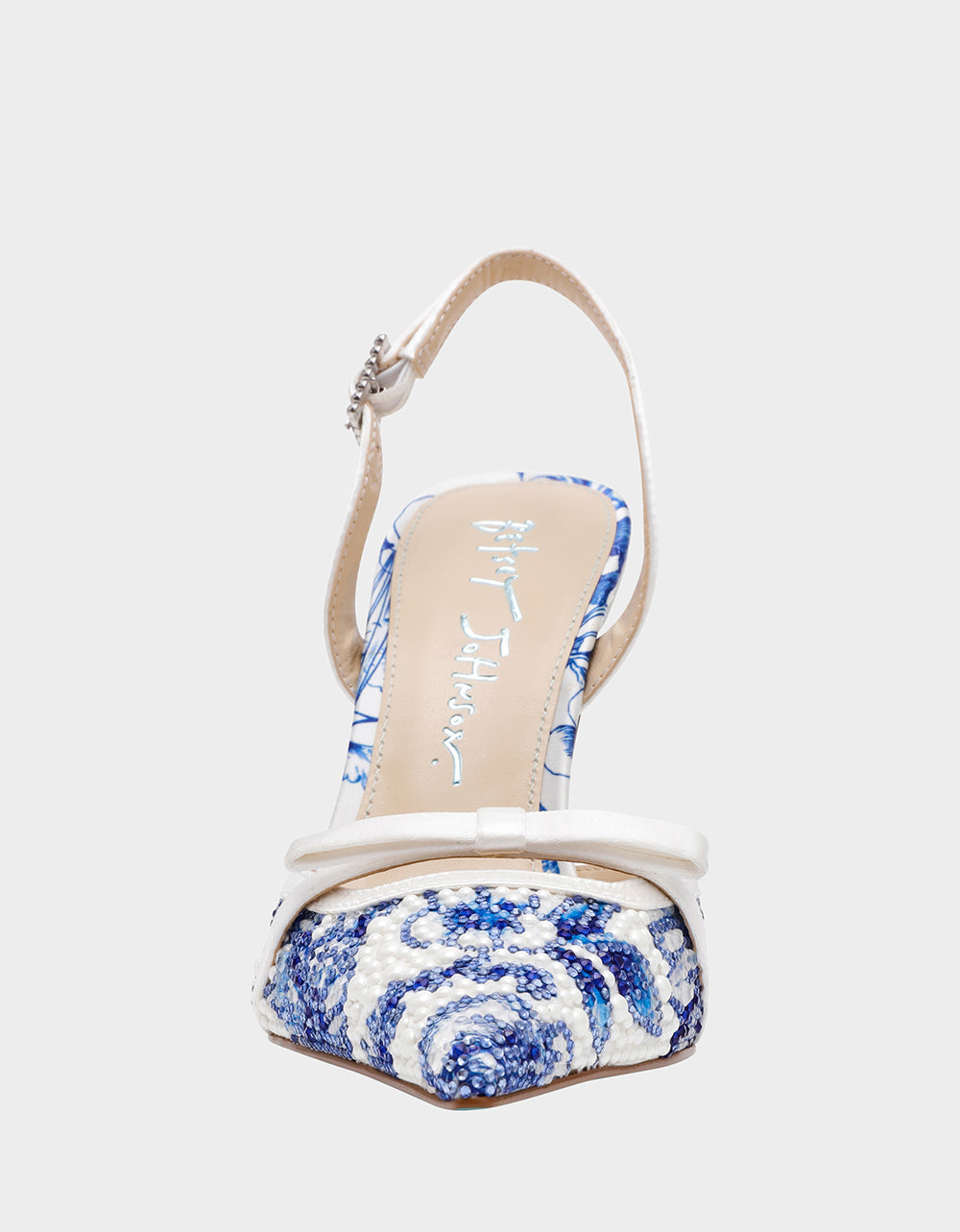 ROZA WHITE/BLUE FLORAL Women's Pointed Toe Stiletto Floral Heel | Betsey Johnson Classic