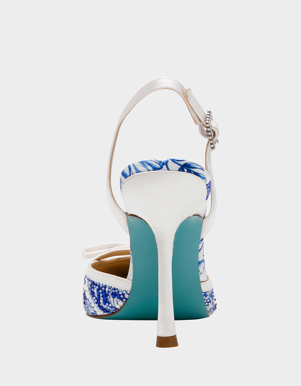 ROZA WHITE/BLUE FLORAL Women's Pointed Toe Stiletto Floral Heel | Betsey Johnson Classic