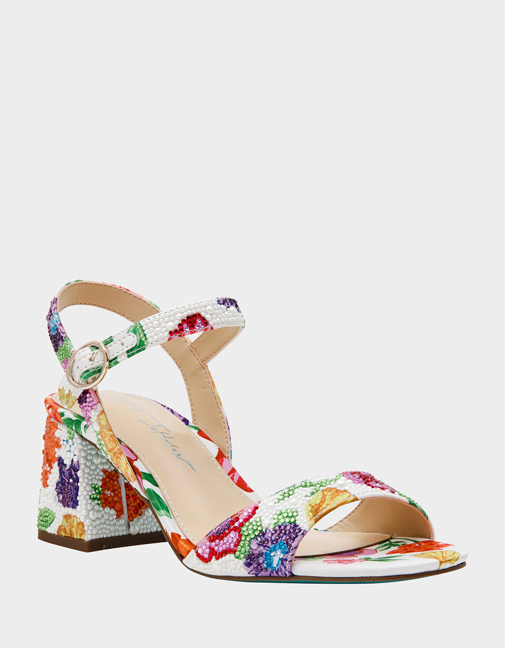 TAMY BRIGHT MULTI Women's Floral Block Heel Sandal | Betsey Johnson Signature