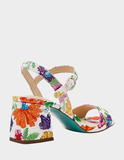 TAMY BRIGHT MULTI Women's Floral Block Heel Sandal | Betsey Johnson Signature