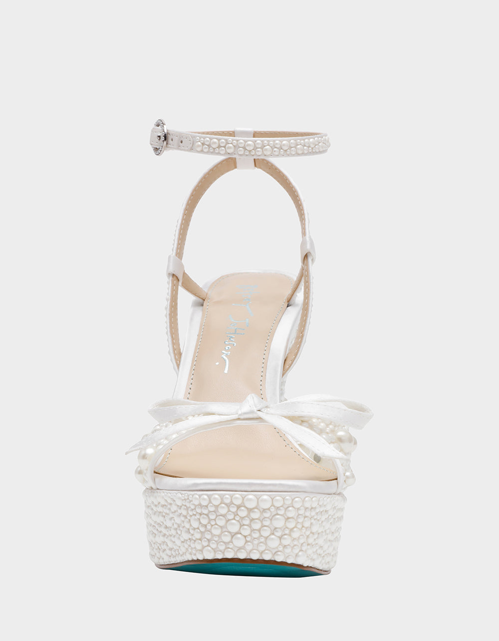 ENOLA PEARL Women's Strappy Block Heel Square-Toe Platform Pearl Embellished Women's Heel | Betsey Johnson Recommended