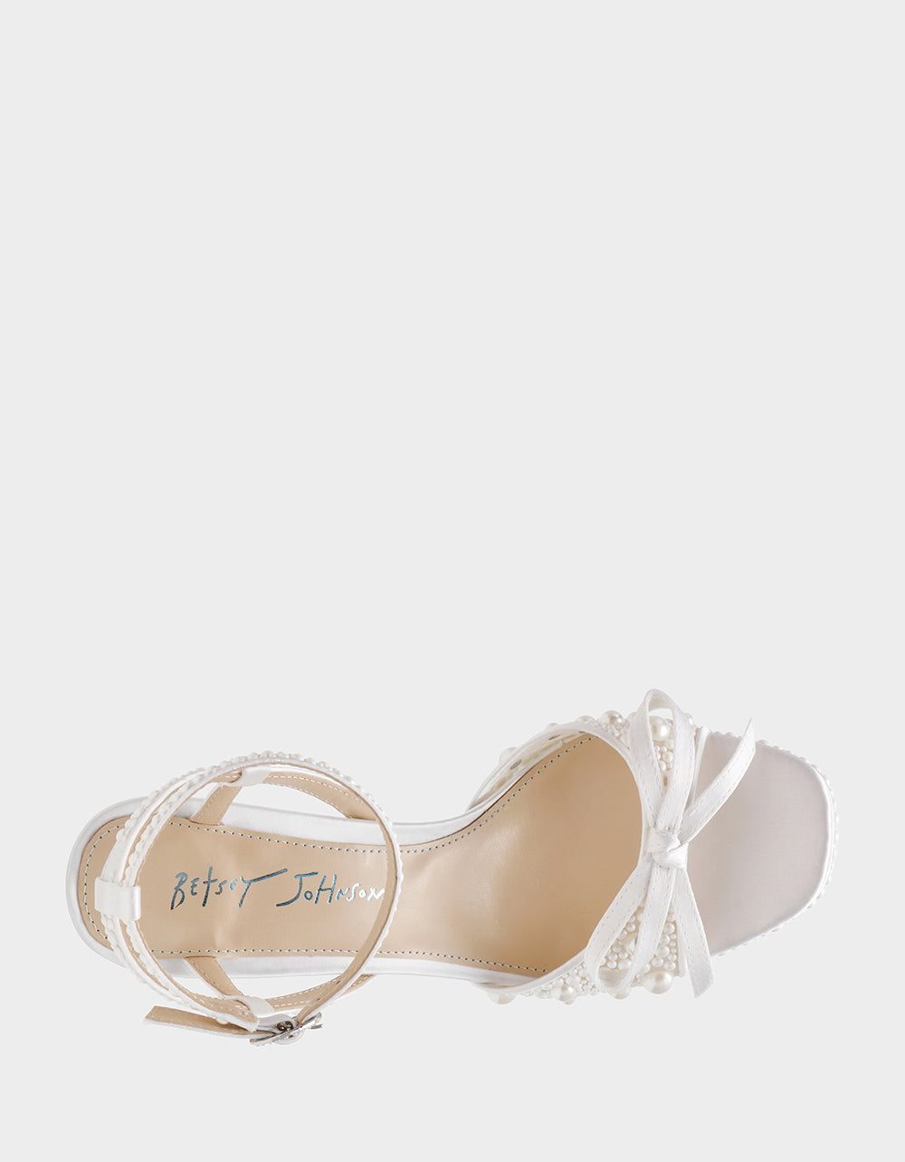 ENOLA PEARL Women's Strappy Block Heel Square-Toe Platform Pearl Embellished Women's Heel | Betsey Johnson Recommended