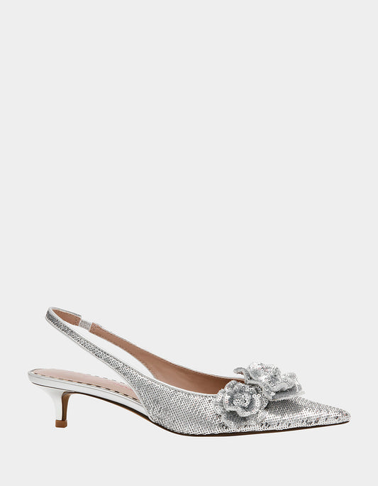 AURORRA SILVER Sequins Kitten Heel | Betsey Johnson Best Seller