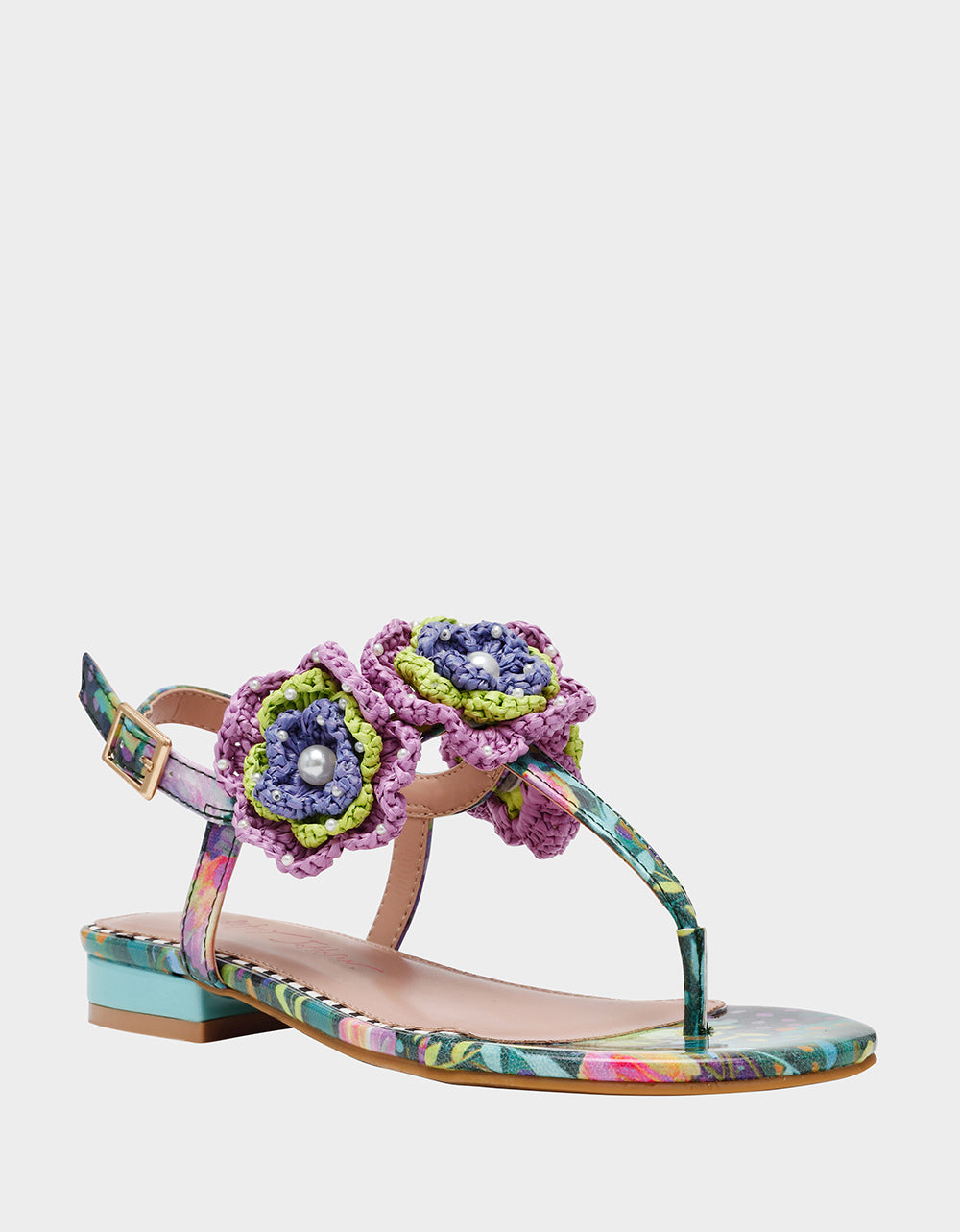 CINDII BRIGHT MULTI T-Strap Flat Thong Sandal | Betsey Johnson Discount