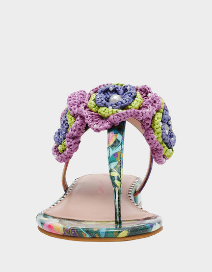 CINDII BRIGHT MULTI T-Strap Flat Thong Sandal | Betsey Johnson Discount