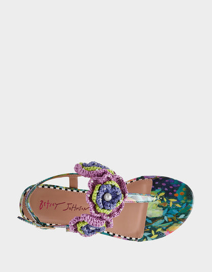 CINDII BRIGHT MULTI T-Strap Flat Thong Sandal | Betsey Johnson Discount