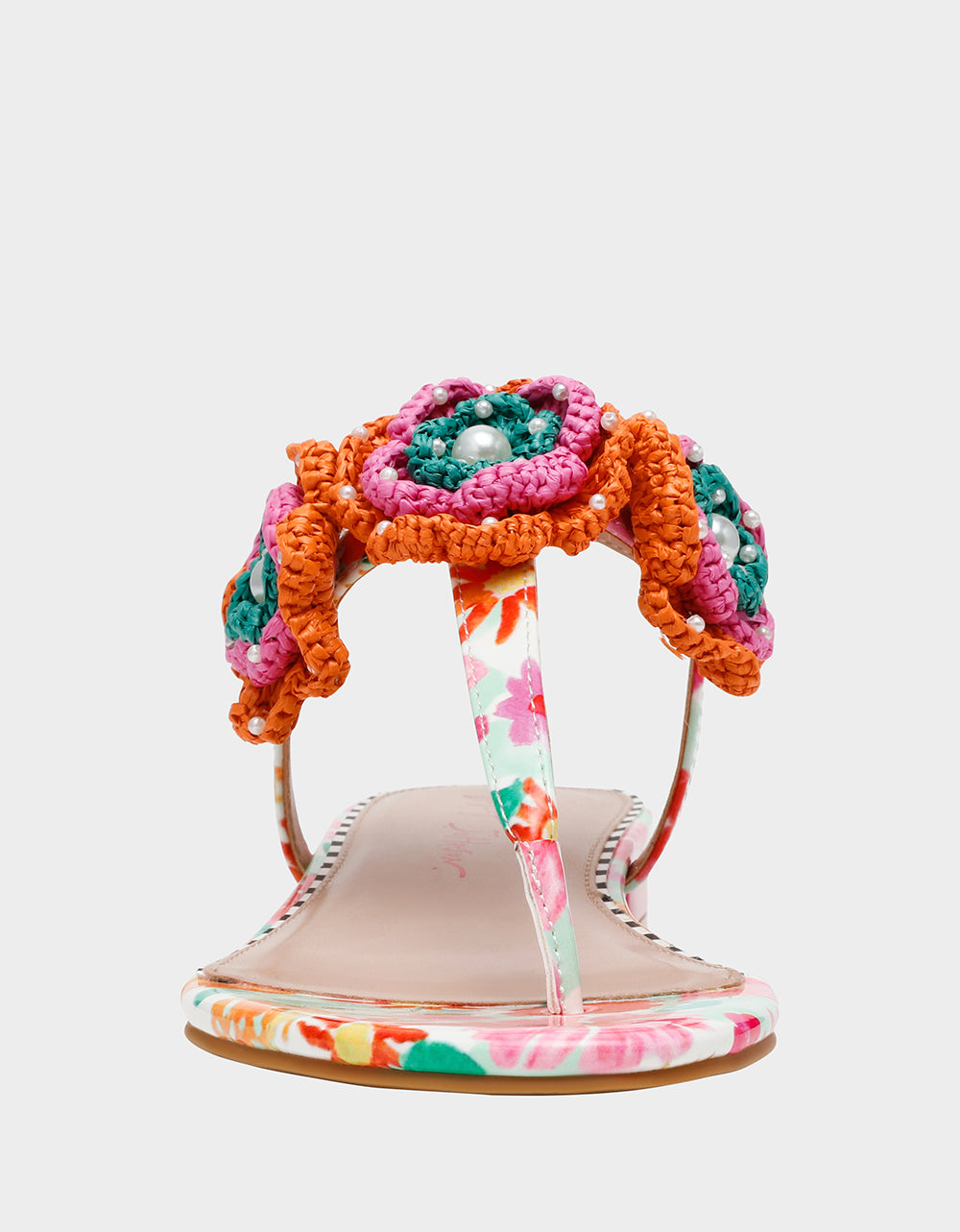 CINDII WHITE MULTI T-Strap Flat Thong Sandal | Betsey Johnson Premium