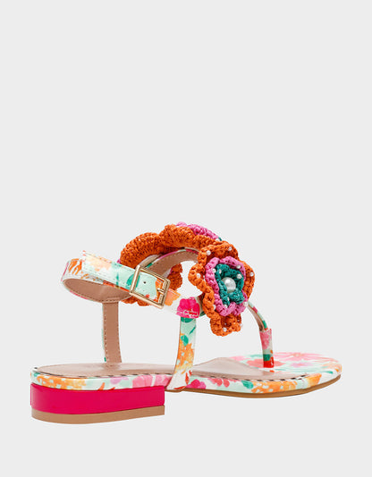 CINDII WHITE MULTI T-Strap Flat Thong Sandal | Betsey Johnson Premium