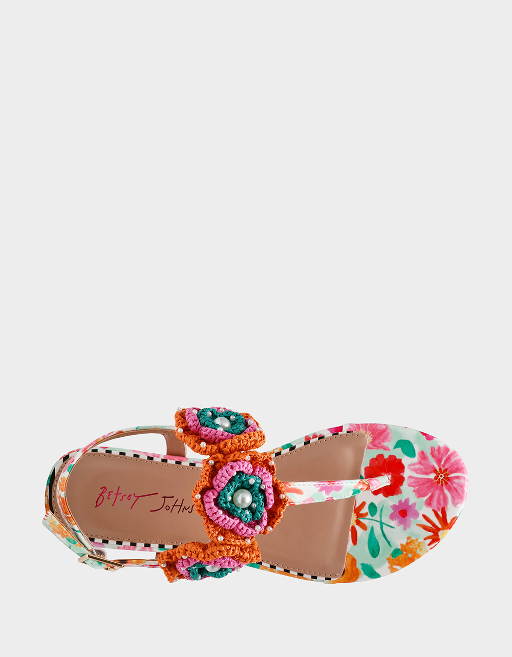 CINDII WHITE MULTI T-Strap Flat Thong Sandal | Betsey Johnson Premium