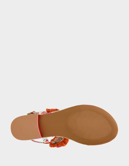 CINDII WHITE MULTI T-Strap Flat Thong Sandal | Betsey Johnson Premium