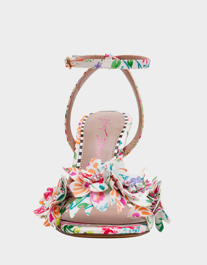 HILLEY NATURAL FLORAL MULTI Women's Floral High Heel Stiletto Sandal | Betsey Johnson Deals