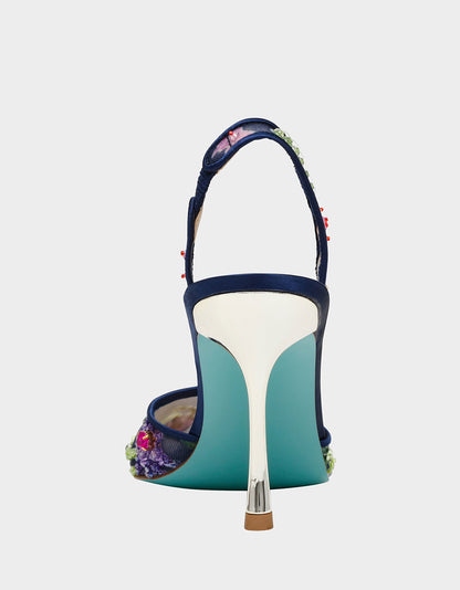 VELMA NAVY MULTI Pointed-Toe Stiletto Pump Mesh Heel | Betsey Johnson Quality