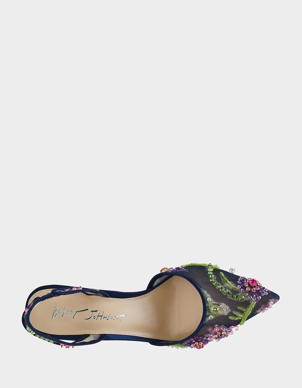 VELMA NAVY MULTI Pointed-Toe Stiletto Pump Mesh Heel | Betsey Johnson Quality
