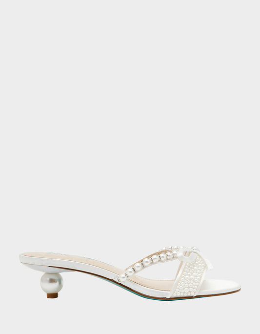 MANDY PEARL Women's Strappy Pearl Embellished Kitten Heel | Betsey Johnson Value