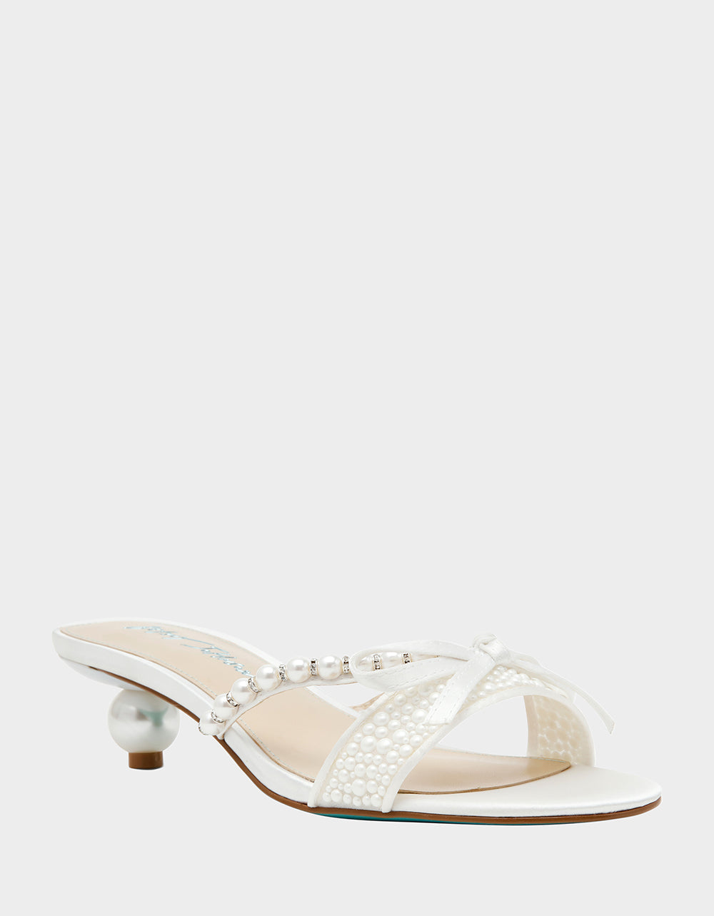 MANDY PEARL Women's Strappy Pearl Embellished Kitten Heel | Betsey Johnson Value