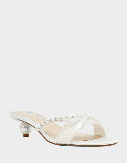 MANDY PEARL Women's Strappy Pearl Embellished Kitten Heel | Betsey Johnson Value