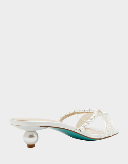 MANDY PEARL Women's Strappy Pearl Embellished Kitten Heel | Betsey Johnson Value