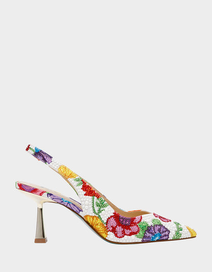 CLARK BRIGHT MULTI Women's Rhinestone Floral Heel | Betsey Johnson Deals