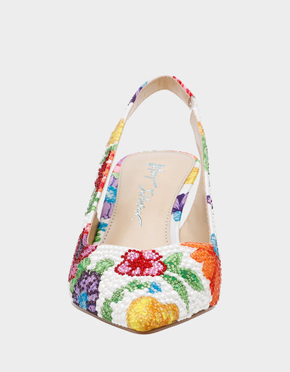 CLARK BRIGHT MULTI Women's Rhinestone Floral Heel | Betsey Johnson Deals