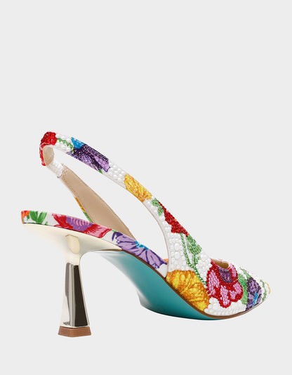 CLARK BRIGHT MULTI Women's Rhinestone Floral Heel | Betsey Johnson Deals