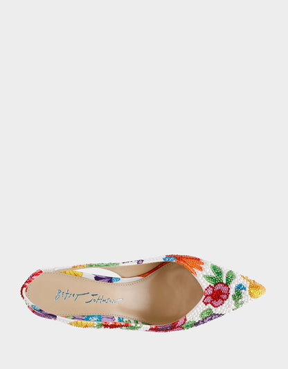 CLARK BRIGHT MULTI Women's Rhinestone Floral Heel | Betsey Johnson Deals