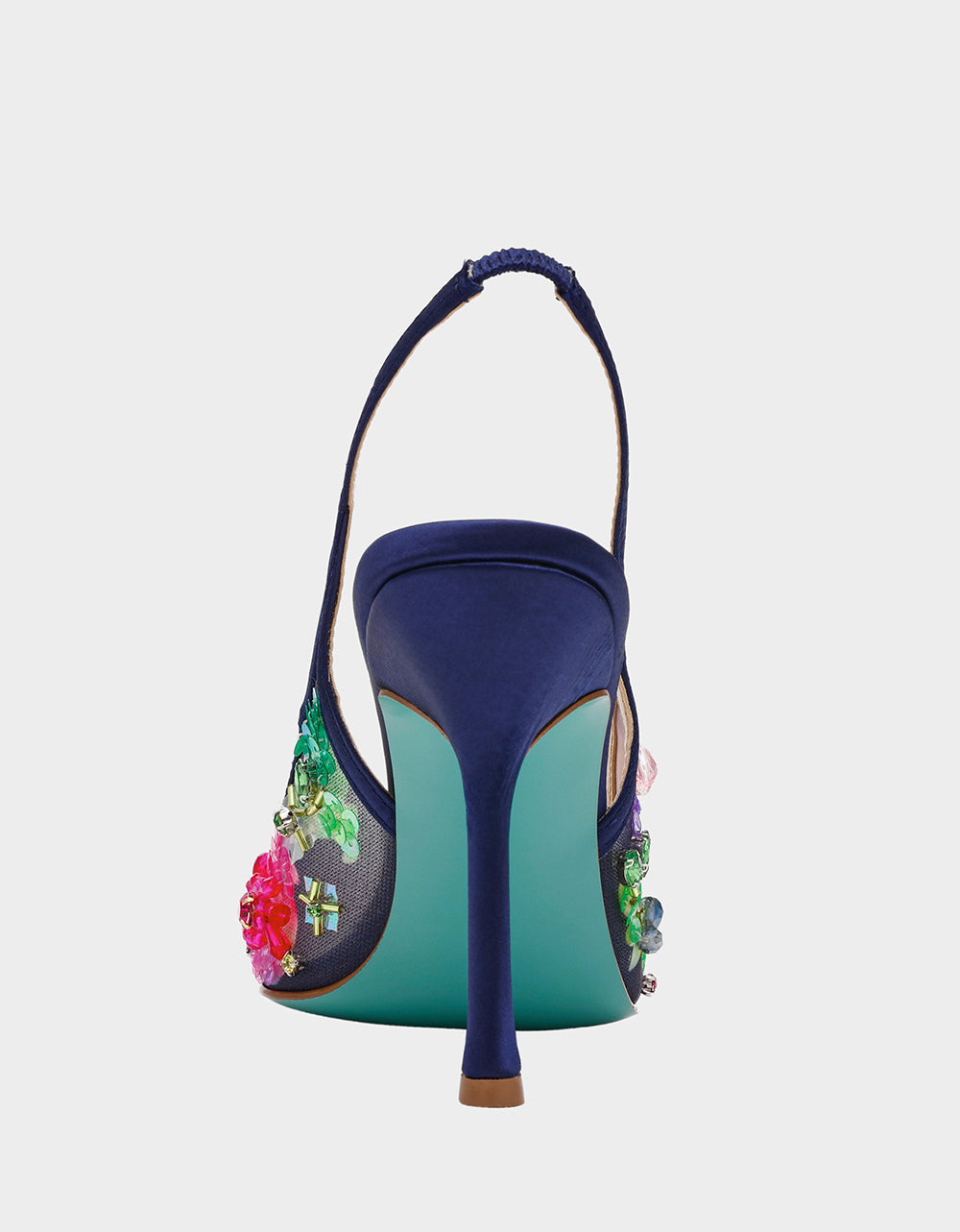 EDDIE NAVY MULTI Women's Floral Embellished Slingback Mesh High Heel | Betsey Johnson Deals