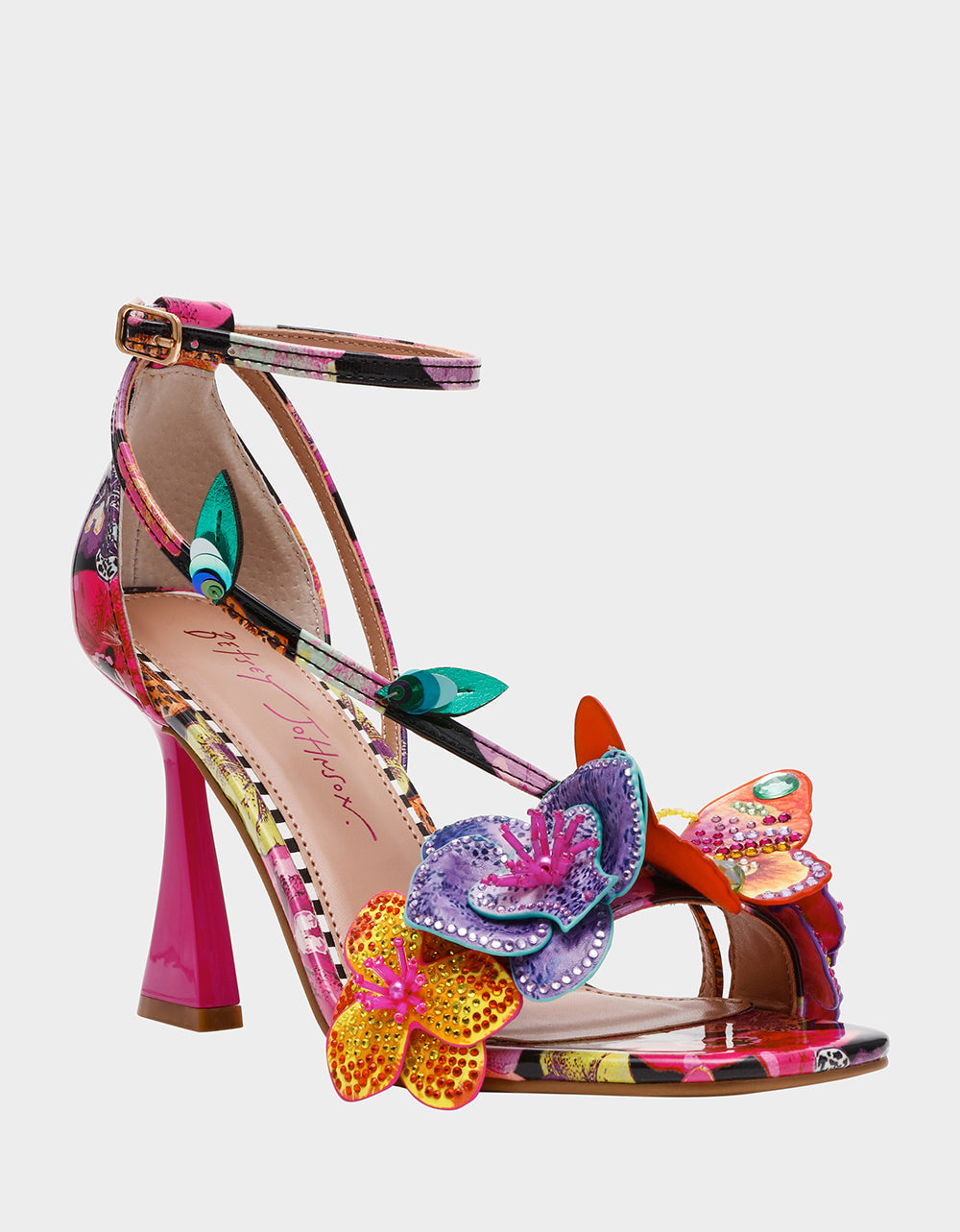 CAMILE BLACK MULTI Women's Floral Butterfly Rhinestone High Heel | Betsey Johnson Hot Sale