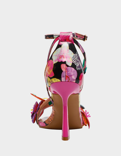 CAMILE BLACK MULTI Women's Floral Butterfly Rhinestone High Heel | Betsey Johnson Hot Sale