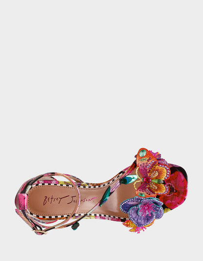 CAMILE BLACK MULTI Women's Floral Butterfly Rhinestone High Heel | Betsey Johnson Hot Sale