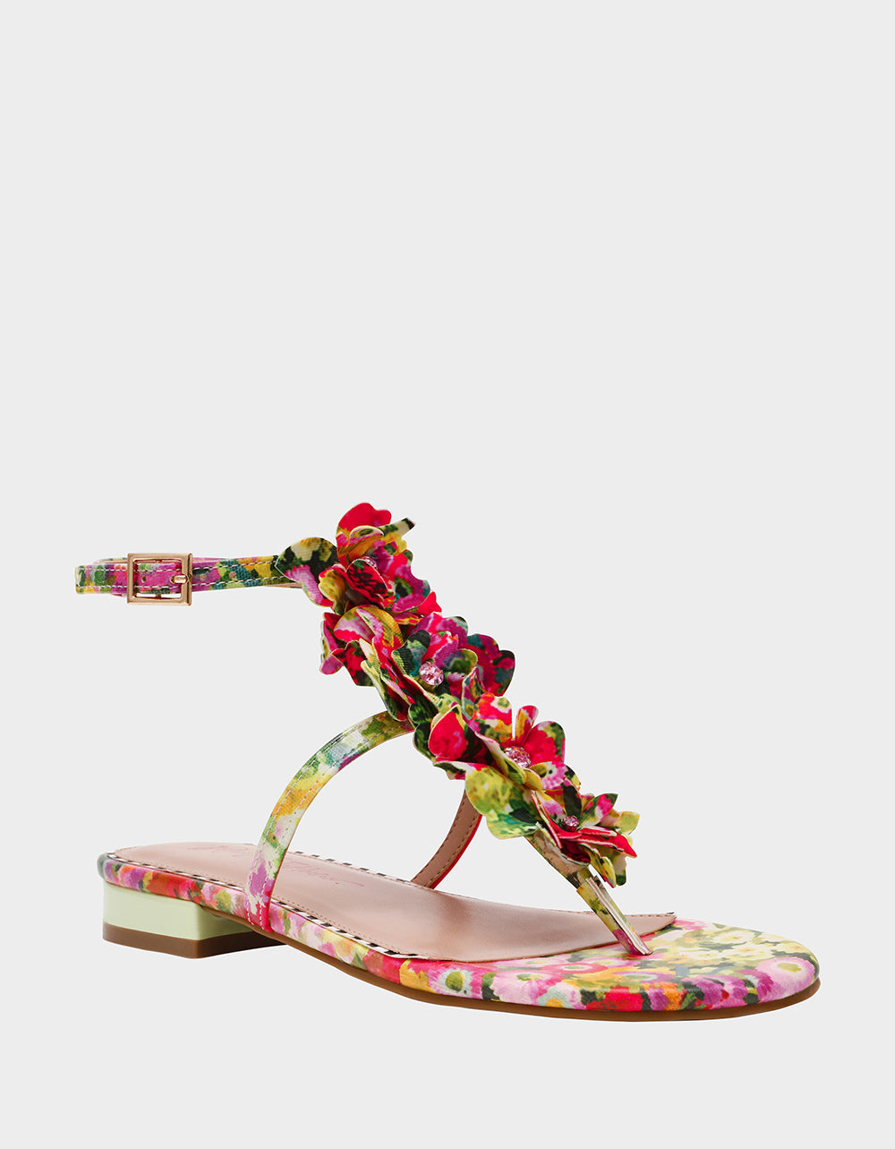 KENEDY GREENN FLORAL MULTI Women's Flat Pink and Green Floral Sandal | Betsey Johnson Quality