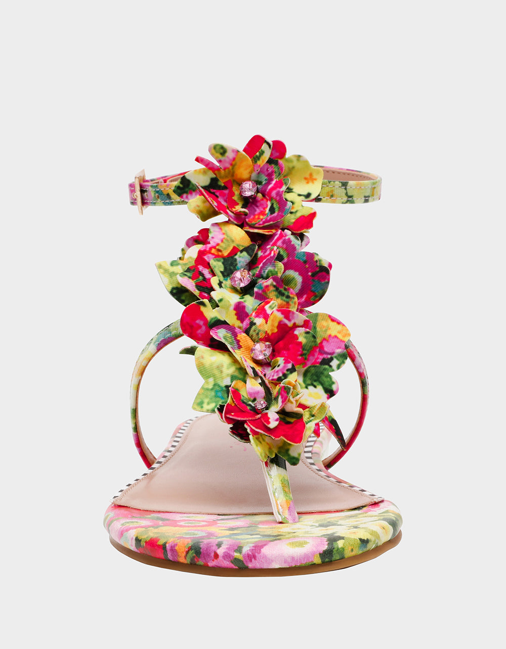 KENEDY GREENN FLORAL MULTI Women's Flat Pink and Green Floral Sandal | Betsey Johnson Quality