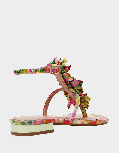 KENEDY GREENN FLORAL MULTI Women's Flat Pink and Green Floral Sandal | Betsey Johnson Quality