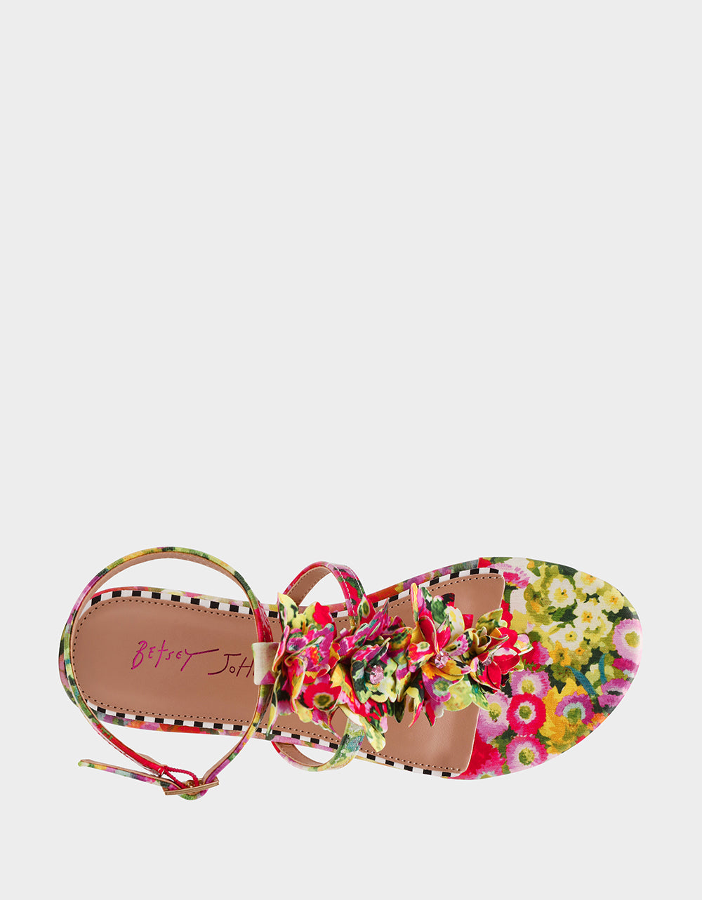 KENEDY GREENN FLORAL MULTI Women's Flat Pink and Green Floral Sandal | Betsey Johnson Quality